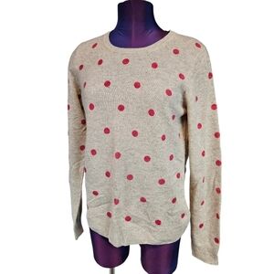 Rachel Zoe Beige & Pink Polka Dot 100% 2-Ply Cashmere‎ Sweater Size Large M22
